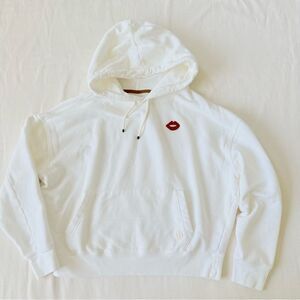 Tory Burch Sport Womens Hoodie Sweatshirt White Longsleeve Lips Casual Cotton XS